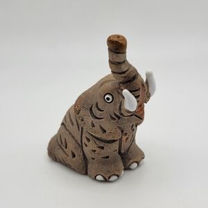 Vintage Elephant Pottery Figurine Handmade In Peru Camil 2.5"